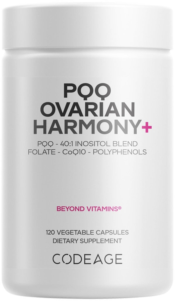 Codeage PQQ Ovarian Harmony + Suplement - PQQ (Pyrrroloquinoline Quinone), Myo- Inositol & D-Chiro-Inositol 40: 1 Blend, Fungle 5- MTHF, CoQ10, Wild Blueberry - Lipomal Kiriman - Non-GMO - 120 Capsules