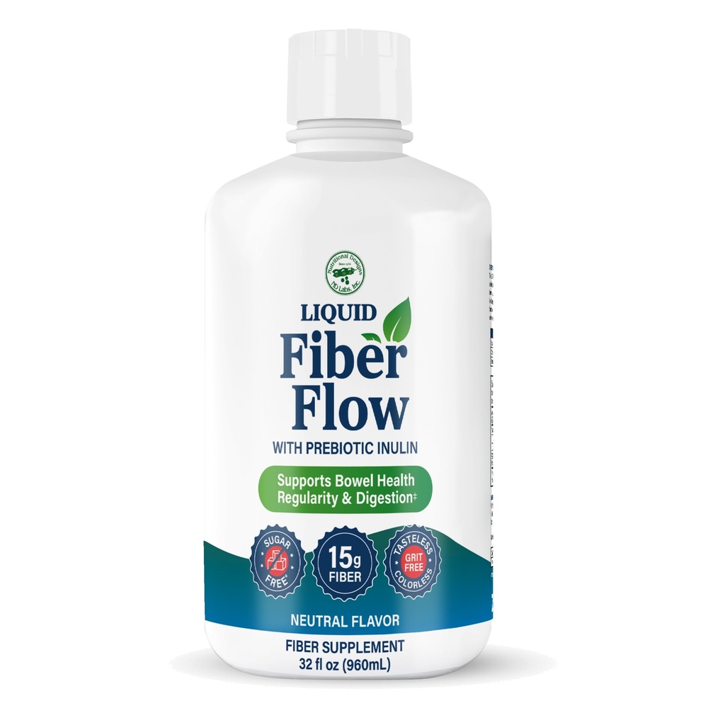 Nuttrationary Design Liquid Fiber Flow, Gentle Daily Digetical Suration & Gut Kesehatan, Sugar- Free, Natural Bowel Regularitas Kesehatan Keseimbangan, Flavorless, 32 FL Oz