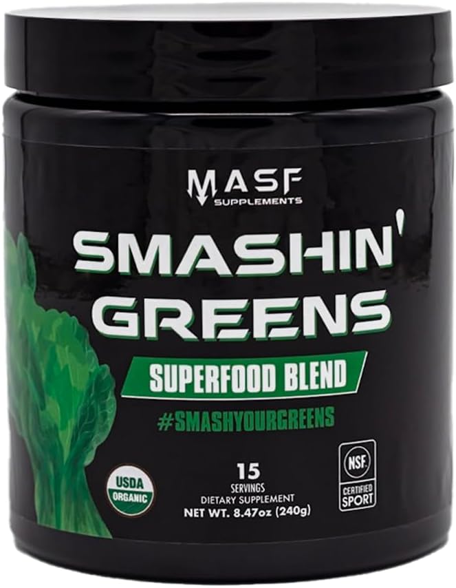 MASF Smashin 'Greens Superfood Blend NSF Sport, Super Greens Digetical Health, Spirulina, Chlorella, Bloat Relief, 8.47 Ounce (Paket 1)