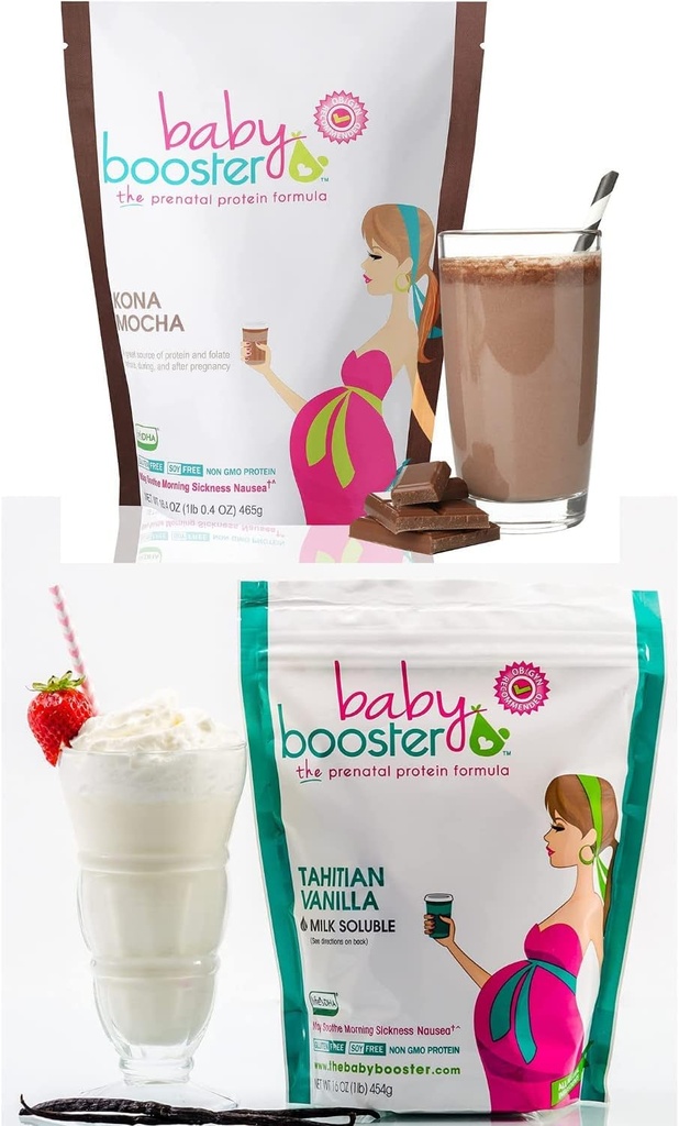 Baby Booster Prenatal Vitamin Suplemen Shakes, Kona Mocha dan Tahiti Vanilla