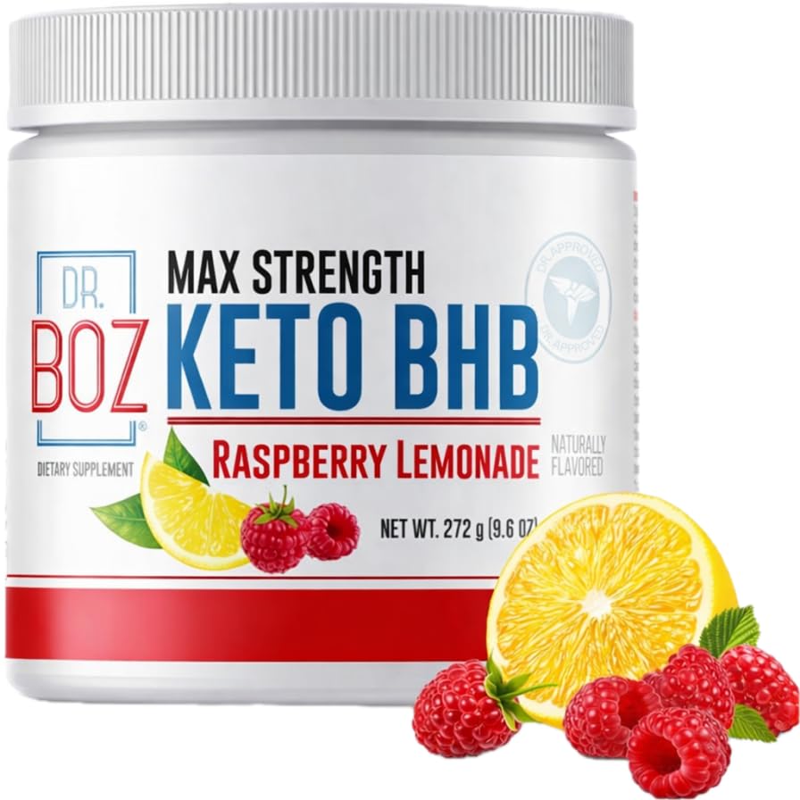 Dr. Boz - Keto BHB Powder - Raspberry Lemonade, 20 Hamba - Ketones Drinks - Increase Energy & Redure Crauges - Max Power Dietary Supplemen - Diality Tested - Dibuat di USA - 9.6oz (272g)