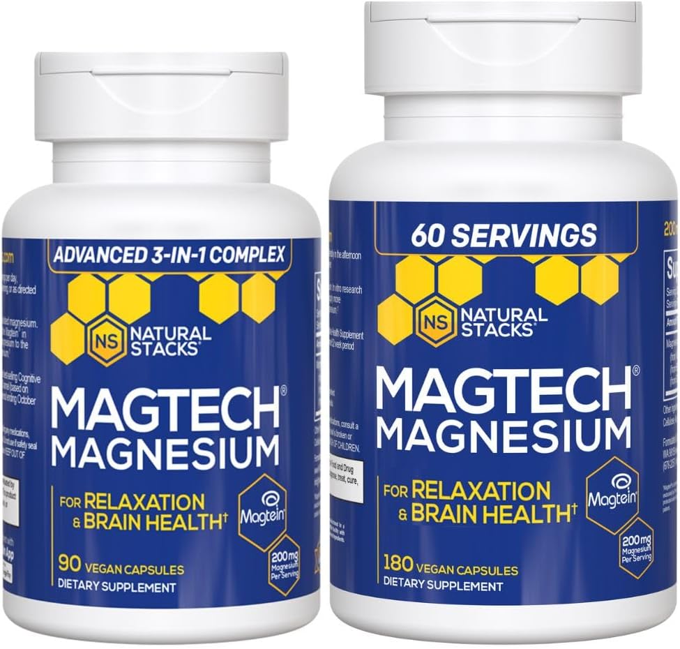 Natural Stacks Magtech Magnesium Value Bundle - 3 Forms of Magnesium - menampilkan Magtein L- Threonate - Mendukung Relaxation and Brain Health * - 270 Total Kapsul