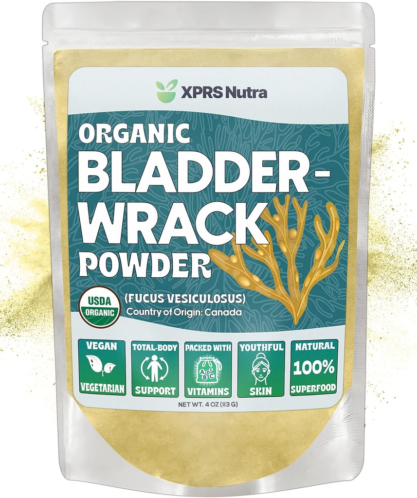 XPRS Nutra Organik Bladderwrack Powder (Fucus Vesiculosus) - Premium Bladdercrack Powder Organik untuk Glowing Skin - Vegan Friendderwrack Herb Lodline Suplemen (4 Ounce)