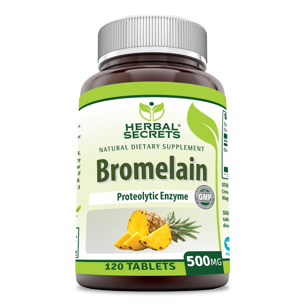 Herbal Secrets Bromelain Supplement 500 Mg Tablets Suppplemen 124; Non- GMO 124; Gluten Free Alav14; Made in USA (120 Count)
