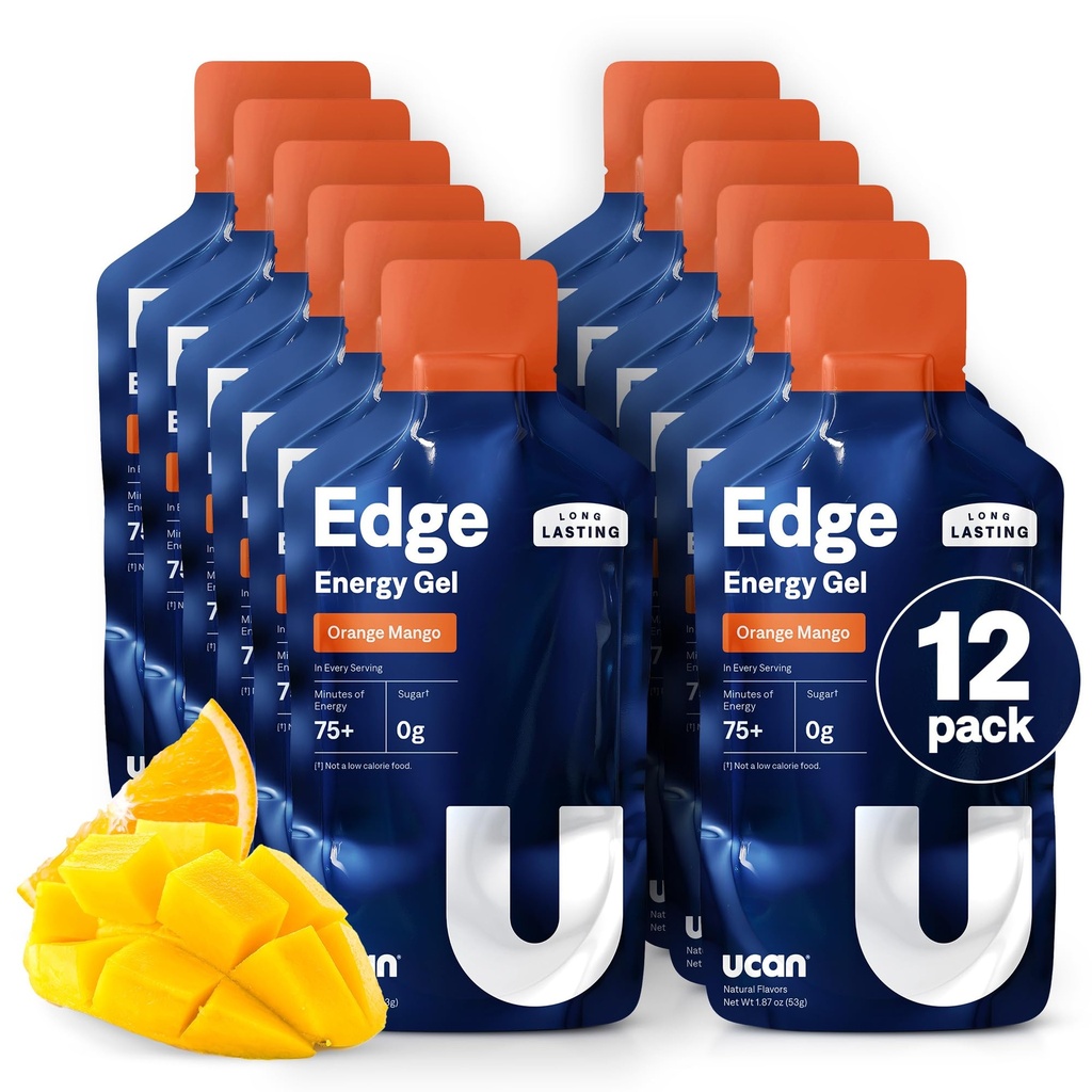 UCAN Edge Energy Gel Shots, Orange Mango (12, 2 Paket Ounce) for Running, Training, Workout, Fitness, Cycling, Crossfit 124- Free, Vegan, & Keto Friendly Energy
