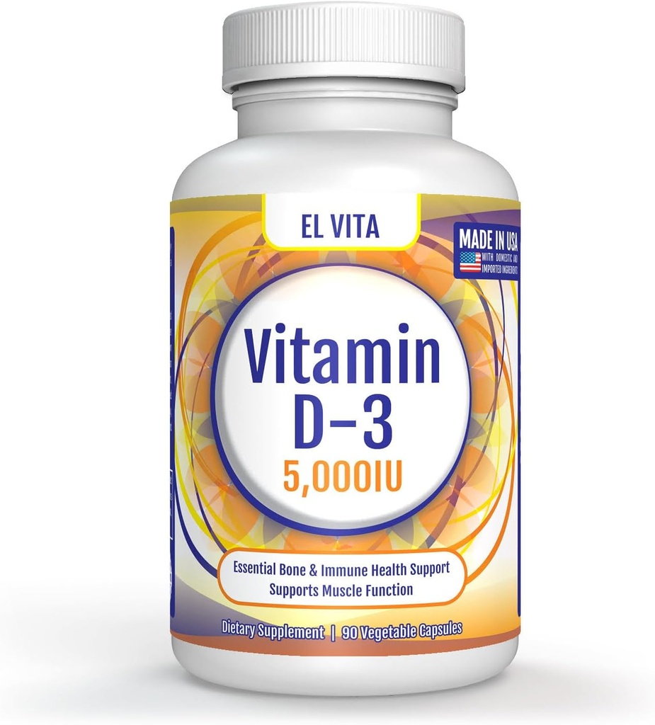 90 Vegetable Capsules Vitamin D. D3 5000LU (125 MCG) Tinggi Potency Ammune Dukungan Dieter Supplemen. Pemulihan Otot Sehat. None-GMO Formula