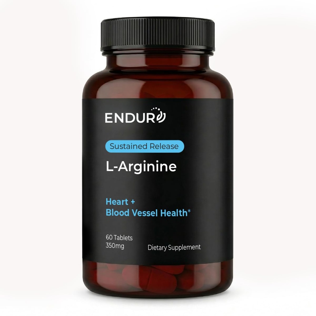 Endur L-Arginine Suplemen, Membantu Dukungan Fungsi Darah Sehat & Jantung, Performance Exercity & Imune Kesehatan, Gluten Bebas, 350mg (60 Tablet)