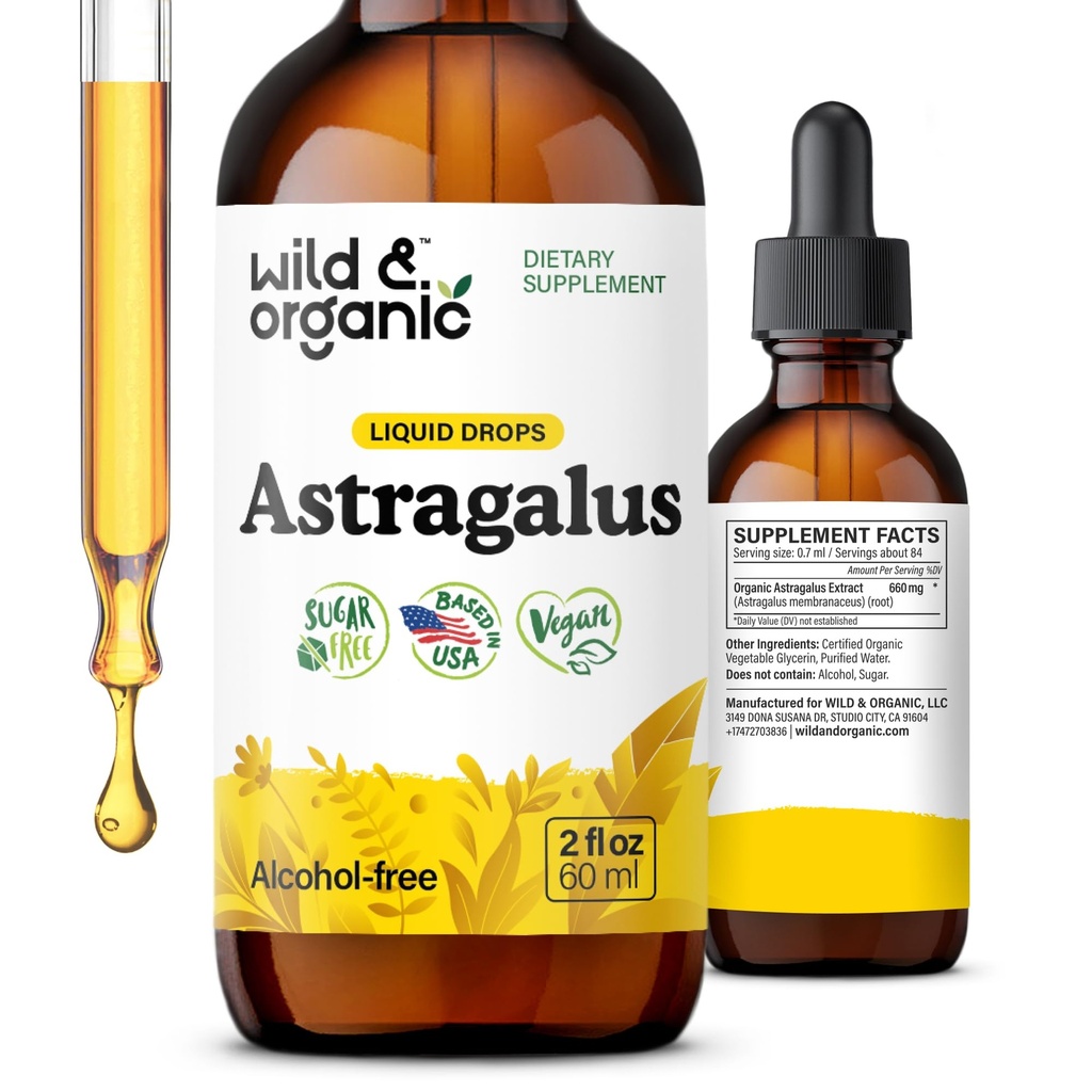 Wild & Organic Astragallus Tasture - Dukungan Ammune Drops w / Astragalus Root Extract - Herbal Supplemen Kesetaraan & Relaxation - Vegan, Gula & Alkohol Bebas - 2 fL oz