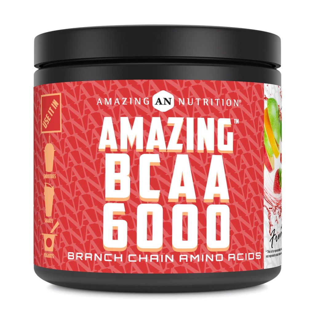 Amazing Nutition Amazing BCAA 6000 = 124; 6 Grams BCAA Per Serving = 124; 30 Servings Powings Powder = 124; Branched Chain Amino Acid Suppplemen; Made in USA (Natural Fruit Punch)
