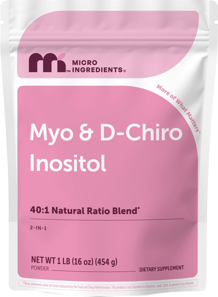 Mikro Inositol Mino- Inositol & D-Chiro Inositol Powder, 1lb (221 hamba) Noth-GMO, Vegan, Filler- Free