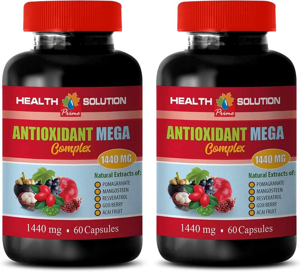 suplemen kompleks antioksidan - AntiOXIDANT MEGA KOMPLEX 1440 MG - Mangosteen ekstrak, suplemen nutrisi antioksidan, cranberry delima mangosteen, detox dan membersihkan 2 botol 120 Capsules