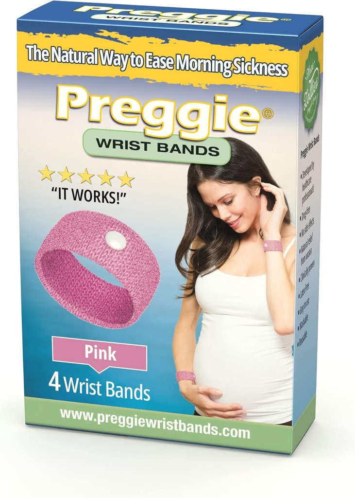 Preggie Anti- Nausea Wristband - Relief Sickness Pagi - Clinically Teruji Nausea Aid - Pregnancy Nausea Relief - Adcupressure Wristband - Efek Sisi Bebas - 2 Pairs, Set 4 Bands - Pink