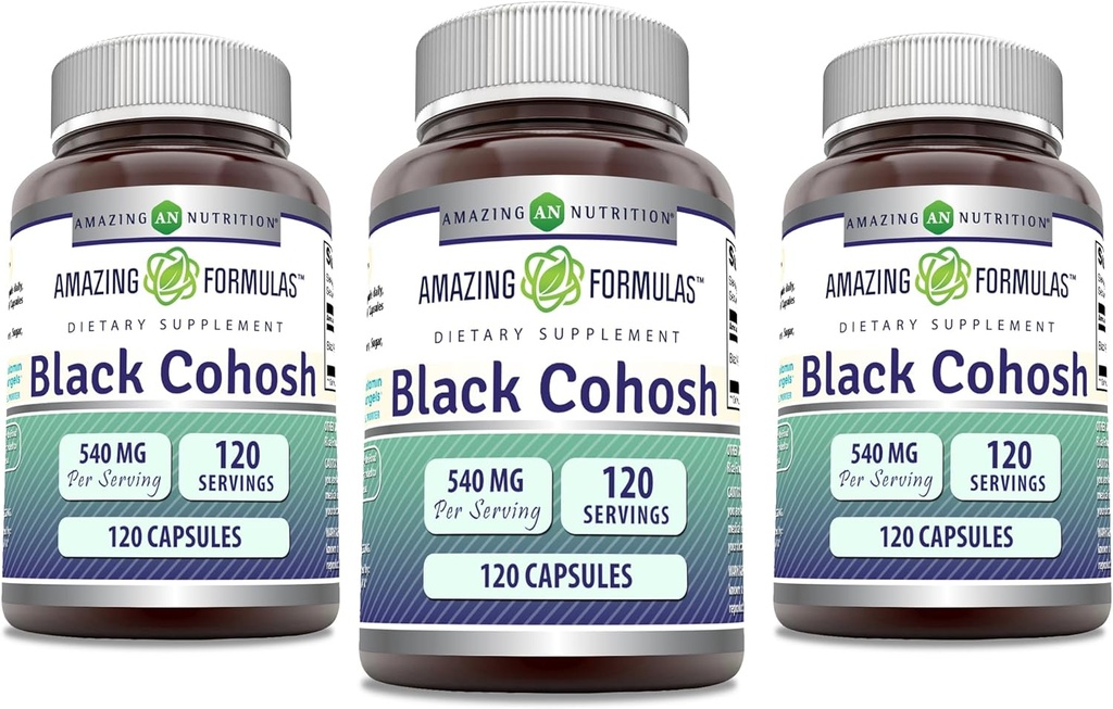 Amazing Formulas Black Cohosh 540mg 120 Capsule Suplement: 124; Non- GMO 124; Gluten Free Heroes 124; Made in USA (3 Pack)