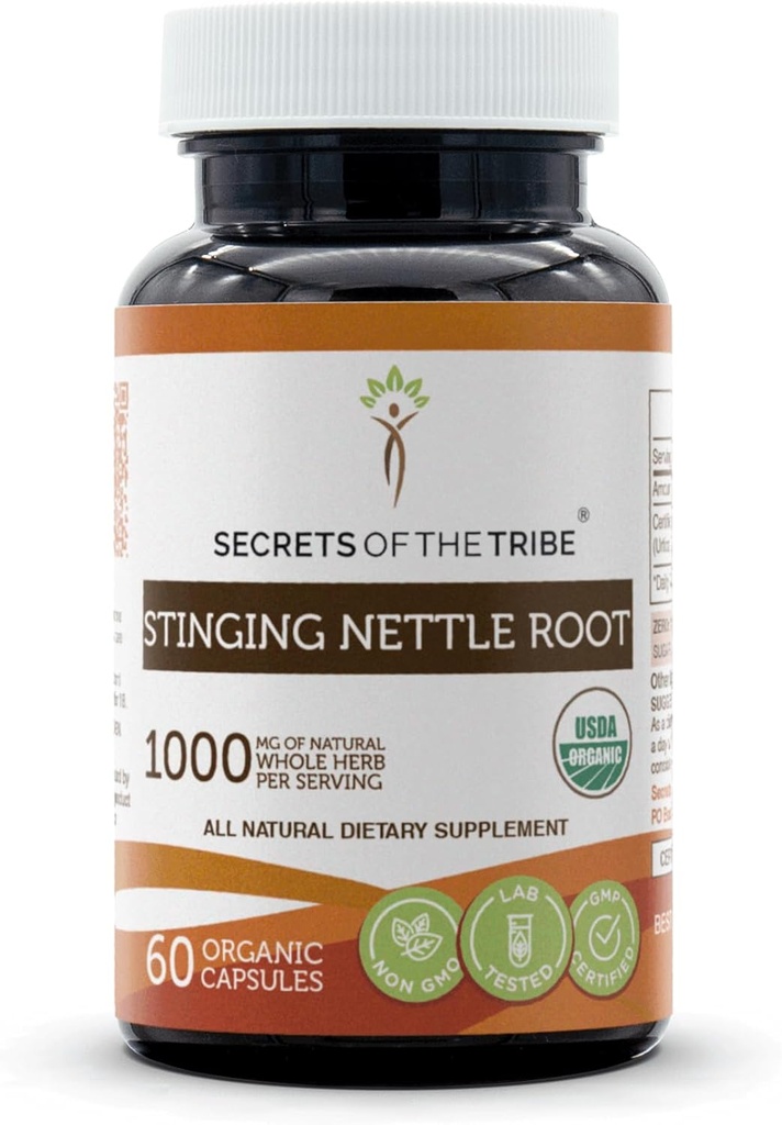 Rahasia Tribe Stinging Nettle Root 60 Kapsul, Dibuat dengan Vegetable Capsules dan USDA Organic Stinging Nettle Urtica Dioica Repiratory and Urinary System Health (60 Capsules)