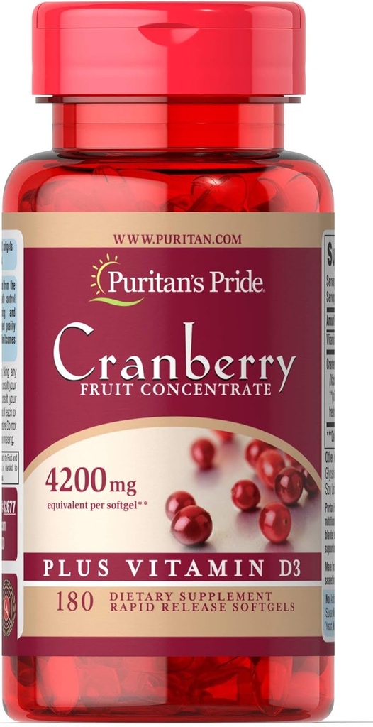 Puritan 's Pride Cranberry Buah Konsentrasi Plus Vitamin D3-180 Softgels