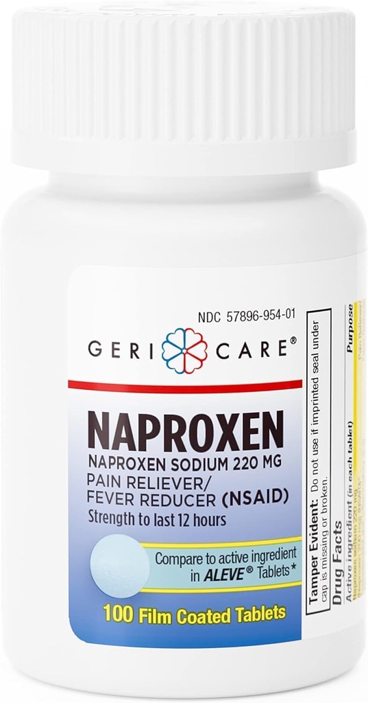 GeriCare Naproxen Sodium Tablet, 220mg (100 Count) - NSAID Relief yang luar biasa untuk sakit kepala, arthritis, Muscle Aches, Menstrual Crum- Film Naproxen, Anti- Inflammatory & Fever Reducer