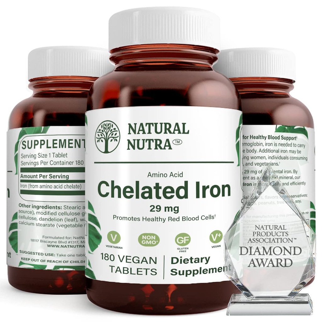 Natural Nutra Chlated Iron Supplement for Men & Women, Nails Health, Promotes Optimal Absorpsi, Helling Enhance Iron Level, Keep Body Fulid, Help to Improve Hair Growth, Skin Health, 180 tablet