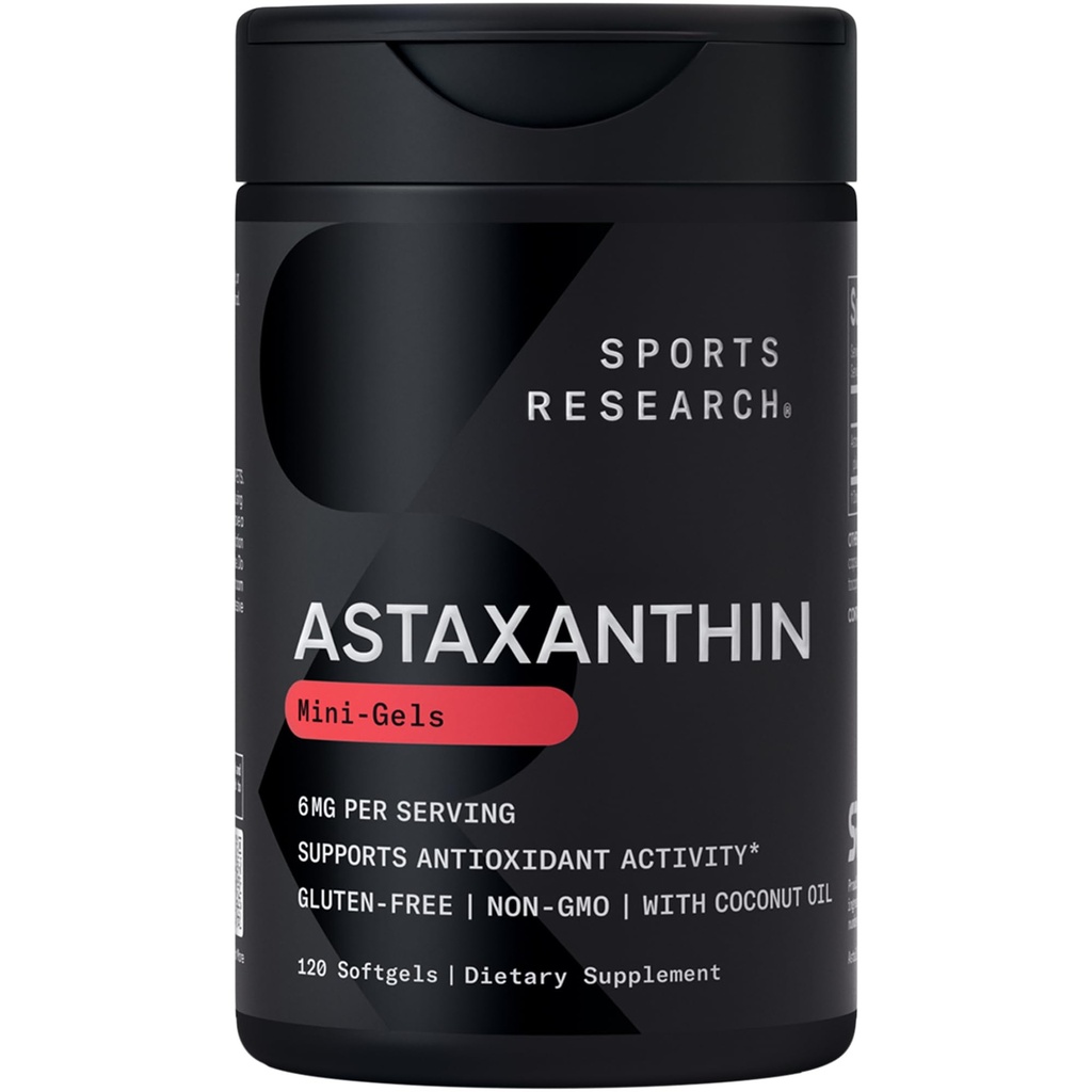 Penelitian Olahraga Triple Power Astaxanthin Tambahan (6mg) dengan Minyak Koconut Organik untuk Aktivitas Antioksidant, Dukungan Kesehatan Skin & Eye - Non-GMO Diverifikasi & Gluten Bebas - 120 Softgels