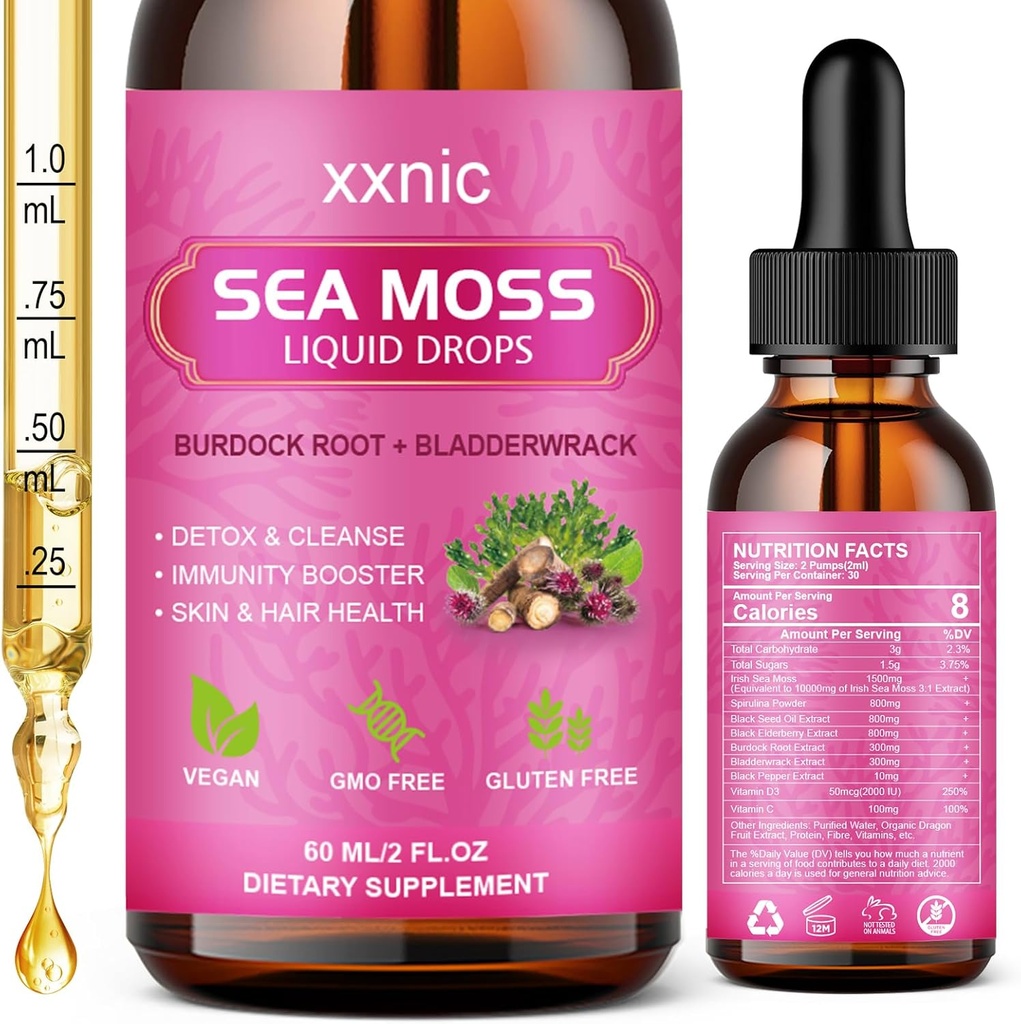 Sea Moss Advanced Liquid Drops, 3000mg Organic Sea Moss Liquid with Black Seamoss Gel, Raw Sea Moss Dukung Imunitas, Gabungan, Digetical Health, 60mL- L8