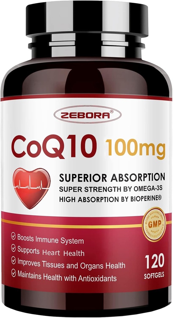 CoQ10-100mg- Softgeels dengan PQQ, BioPerine & Omega-3, Koenzim Q10 Suplemen untuk Tinggi-Absorpsi, Powerful- Antioksidant, Dukungan Jantung & Energi- Produksi