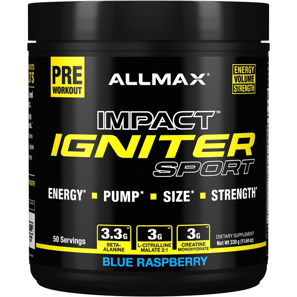 ALLMAX IGNITER Sport, Blue Raspberry - 330 g - Pre- Workout Formula - with Caffeine, L-Citrulline, L- Arginine, Creatine & Beta Alanine - Up to 50 Servings