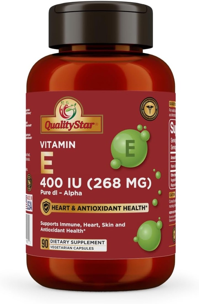 Vitamin E Capsules for Imune, Heart, Skin, & Antioksidant Health - 100% Vegan Once Daily Capsules 90 Capsules of 400 IU (268 mg)