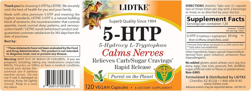 Lidtke 5- HTP 120 Capsules Dietary Suplemen