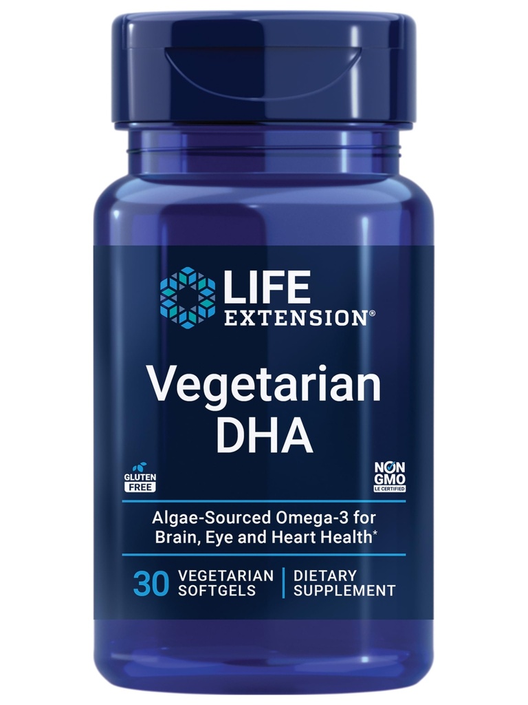 Hidup Extension Vegetarian DHA, Omega-3 dari Algae untuk kognition, Mood & Eye Health, Gluten- Free, Non-GMO, Vegan, 30 softgel