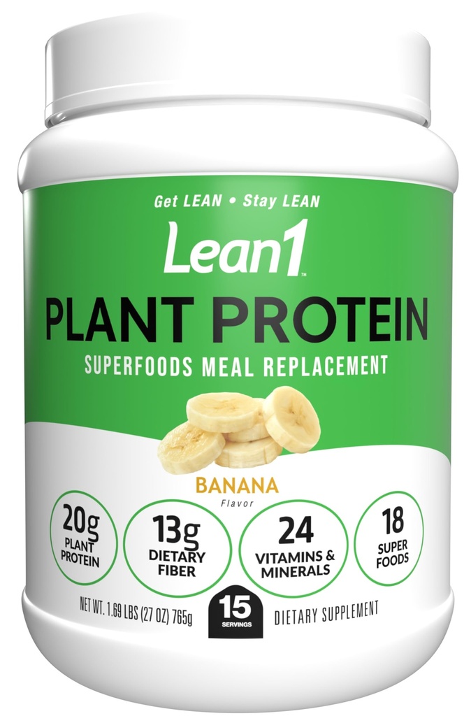 Lean1 Plant - berbasis bubuk Protein, Pengganti Meal, Banana Flavor, 15 Serving