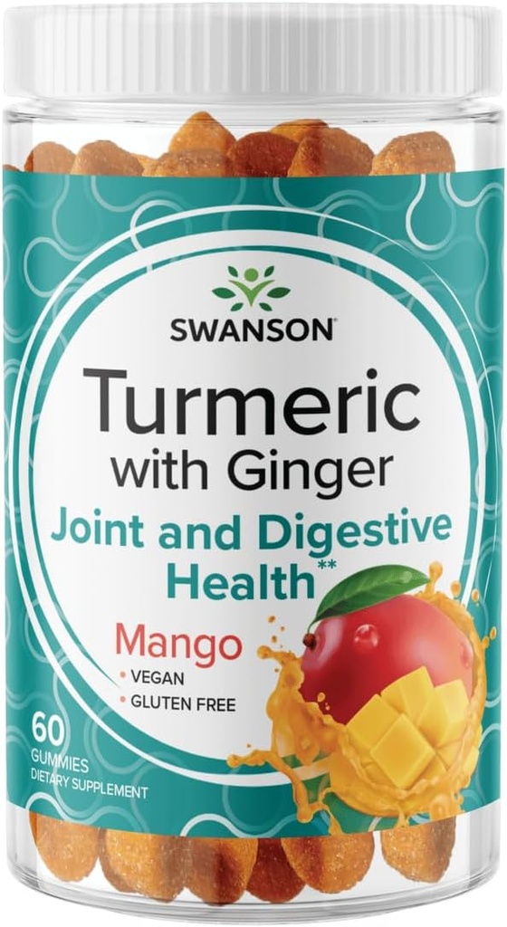 Swanson Turmeric dengan Ginger Gummies - All Natural Suplemen Promoting Digetical & Ammune System Health - Membantu untuk mendukung Fungsi & Gerakan Gabungan - (Mangga, 60 Gummies)