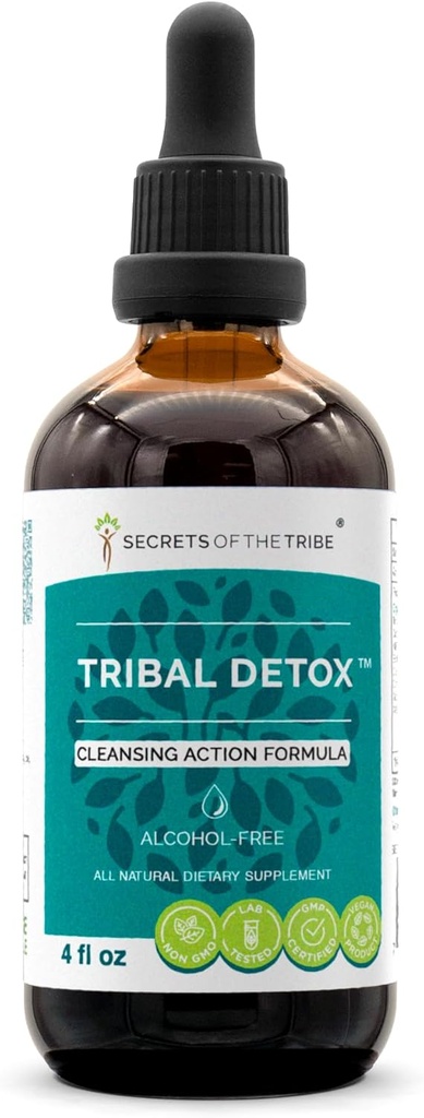 Tribal Detox Herbal Extract, Alcohol- Free Glycerite Tincture, Turmeric, Dandelion, Milk Thistle, Burdock, Cleavers, Cranberry, Goldenrod, Green Tea Cleansing Action Formula (4 FL OZ)
