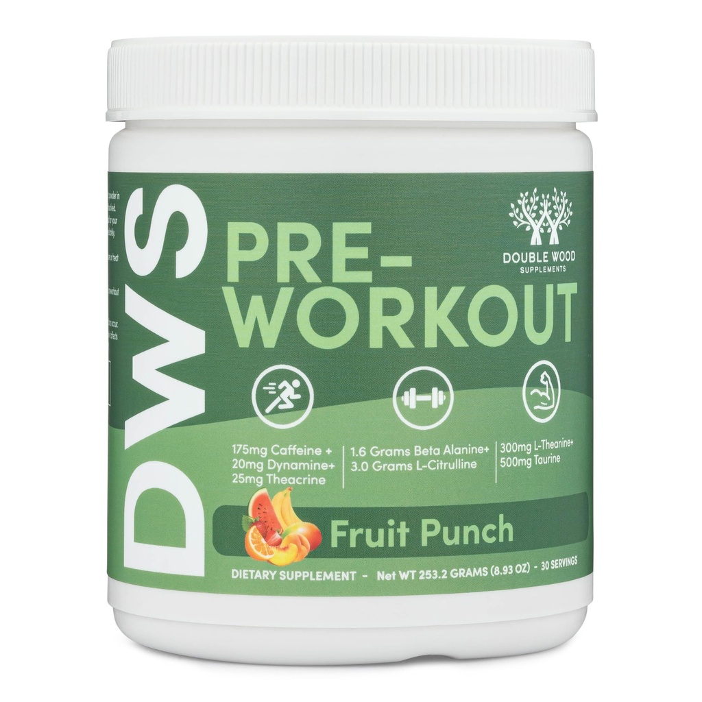 Pra Workout Powder for Men & Women (30 pelayan Caffeine, Beta Alanine, L- Citrulline, Dynamine, L-Theanine, Taurine, Teacrine, & More) Pretraining Powder with Double Wood (Fruit Punch)