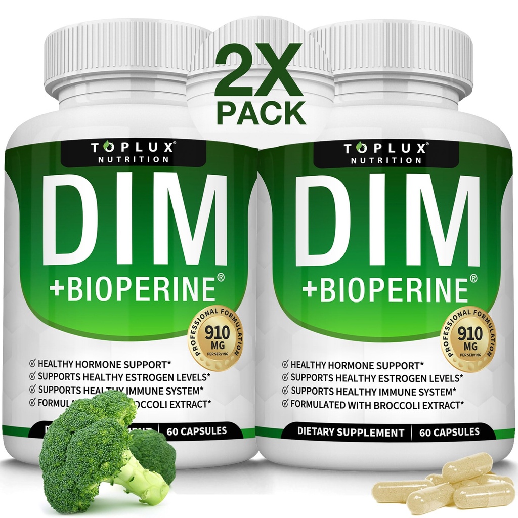 Dim Supplemen 910 mg Plus BioPerine Complex - Diindolylmetana untuk mendukung Hormone Balance dan Estrogen Metabolisme, membantu Menopause Acne PCOS Better Skin Bodybuilding, untuk Pria 60 Capsules