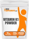 BulkSuplements.com Vitamin K1 Powder - Vitamin K1 Tambahan untuk Dukungan Bone and Heart Health - Gluten Bebas, 10mg per Serving, 250g (8.8 oz) (Paket 1)