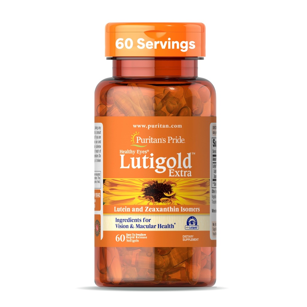 Puritan Pride Premium Heally Eyes Mintigold ™ Extra Lutein with Meso-Snexanthin and Dalxanthin for Men and Women, Vision Health Support, 2 Month Suply, 60 Easy- To- Swallow Rapid Raftgels
