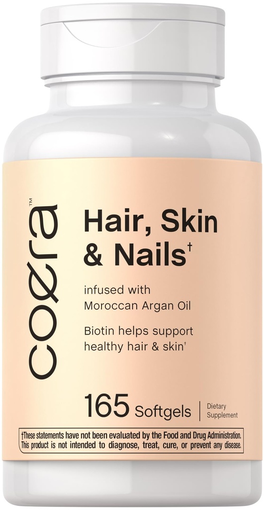 Rambut Coera, Skin dan Nails Vitamin 124; 165 Softgeels 124; dengan Biotin, Collagen & Maroko Argan Oil 126; Non-GMO & Gluten Free Suplemen untuk Pria dan Perempuan