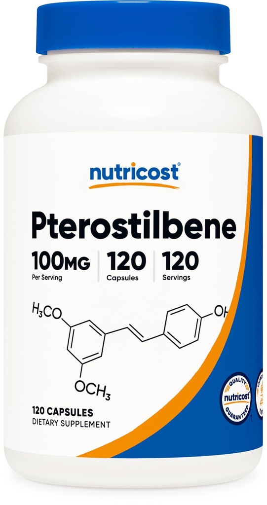 Nuttricost Pterostilbene 100mg, 120 Capsules - Non- GMO, Gluten Free