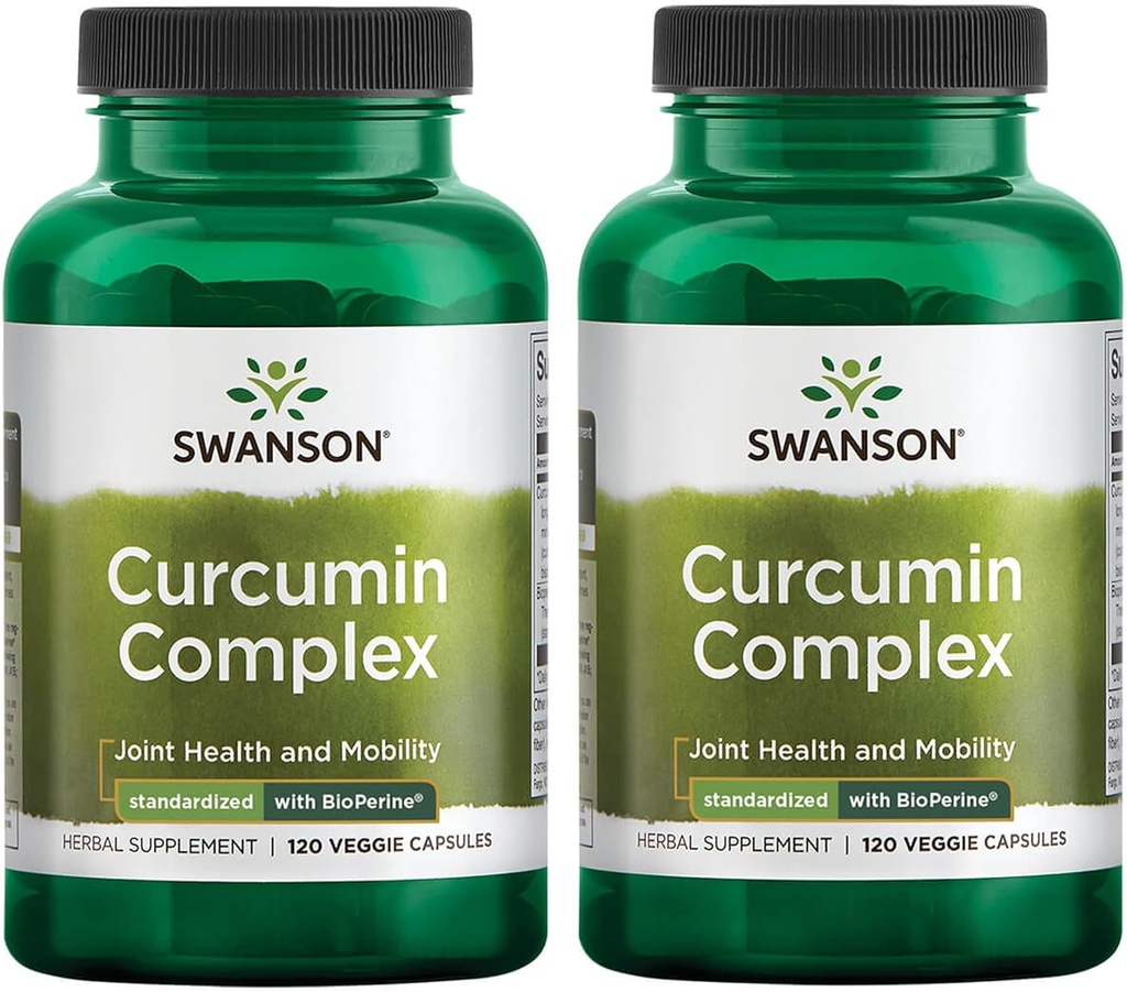Swanson Curcumin Complex - Herbal Suplemen Kesehatan Gabungan, Fungsi Mobility & Fisik - Standardied dengan BioPerine untuk Absorpsi Maksimum - (120 Veggie Kapsul) (2 Pack)