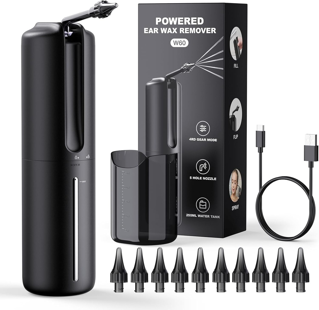 Ear Wax Removal Electric Ear Irrigation System Flushing Water Beshing Ear Cleaner with 4 Pressure Modes Safe and Efektif Ear Tool Water Resist USB Rechargable