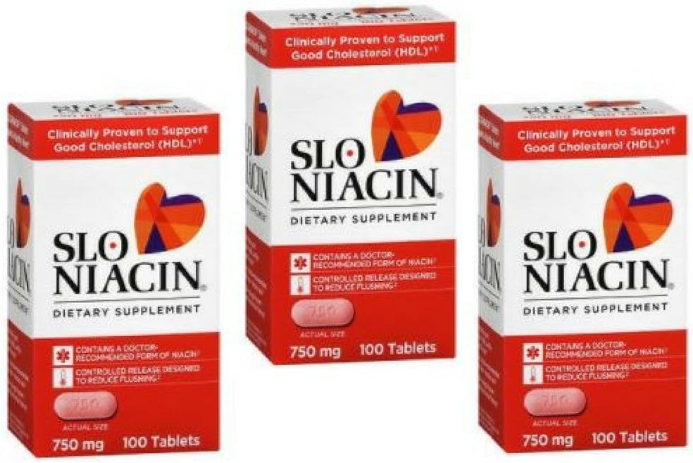 SLO- NIASIN Didietary Supplement Once Daily dengan 750 mg Niasin Vitamin B dari Nicotical Acid untuk Absorpsi Tinggi 100 tablet per Botol 3 pak