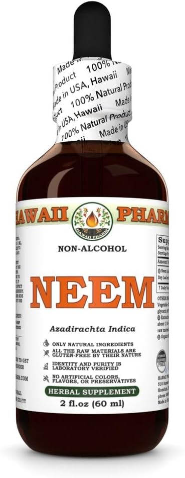 Neem Alcohol- Free Liquid Extract, Organic Neem (Azadirachta Indica) Leaf Glycerite Natural Herbal Suplemen, Hawaii Pharm, USA 2 Fleroz