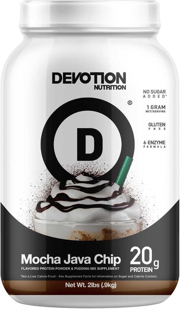 Devotion Nutrition Powder Black Blast 124; Gluten Free, Keto Friendly, No added Sugars 124; 1g MCT 14; 20g Whey & Miveloath Protein 124; 2lb Tub (Mocha Java Chip)