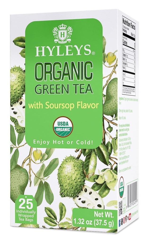 Hyleys Organic Green Tea Soursop Flavor - 25 Tea Bags - (12 Paket - 300 Tea Bags Total) - Graviola Guanabana Tea