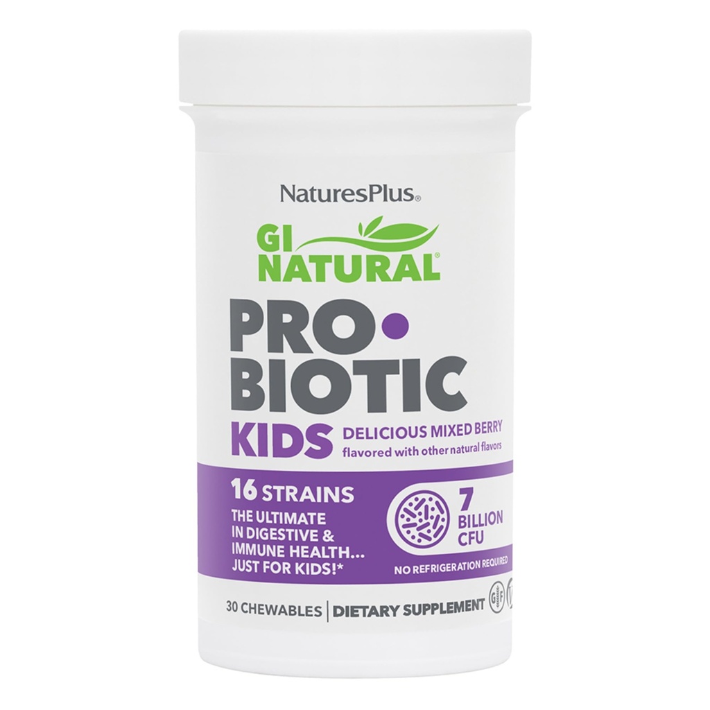 Natures Plus GI Natural Probiotic Kids, Mixed Berry - 30 Chewables - Digetsy & Ammune Health Just for Kids - Gluten Free - 30 Servings
