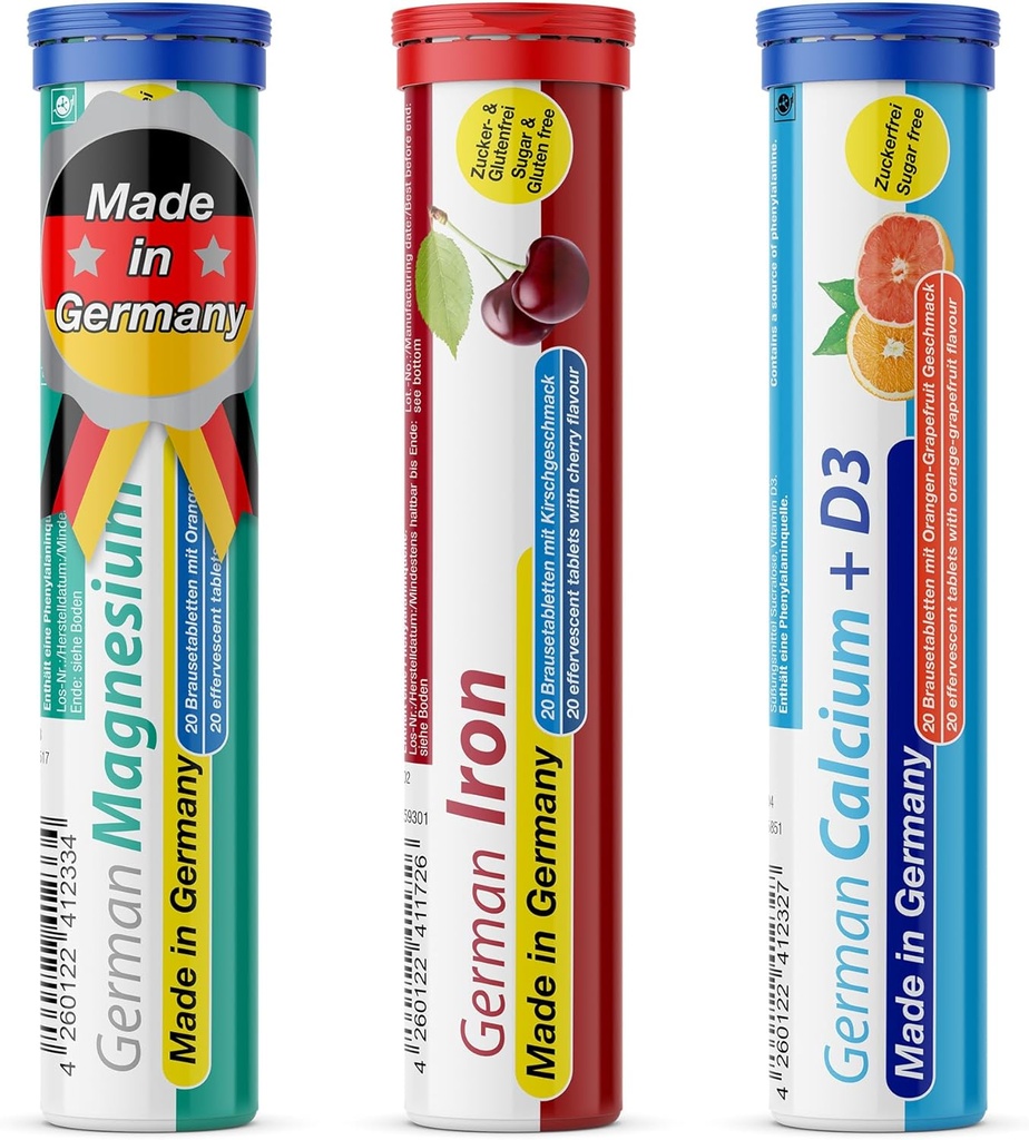 T & D Jerman Mineral Plus Paket 60 Servis - Vegan, Gula Nol - Minum Effervescent Tablet - Besi, Kalsium, Magnesium Pharma - Dibuat di Jerman