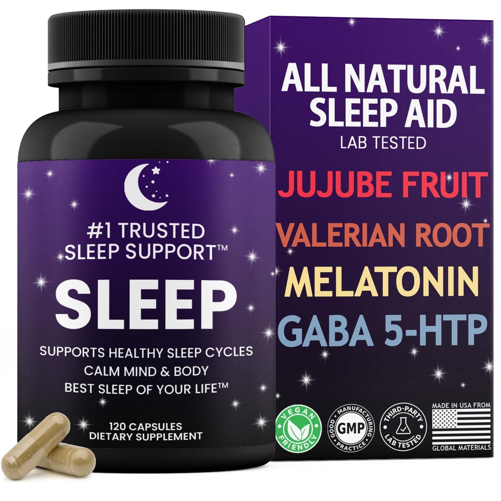 Natural Sleep Aid for Adults 120 None-Habit Forming Capsules Lab Tested
