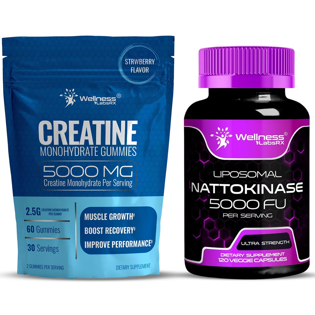 WELLNESS LABSRX Nattokinase Suplemen Capsules 5000 FU - Creatine Gummies 5000mg