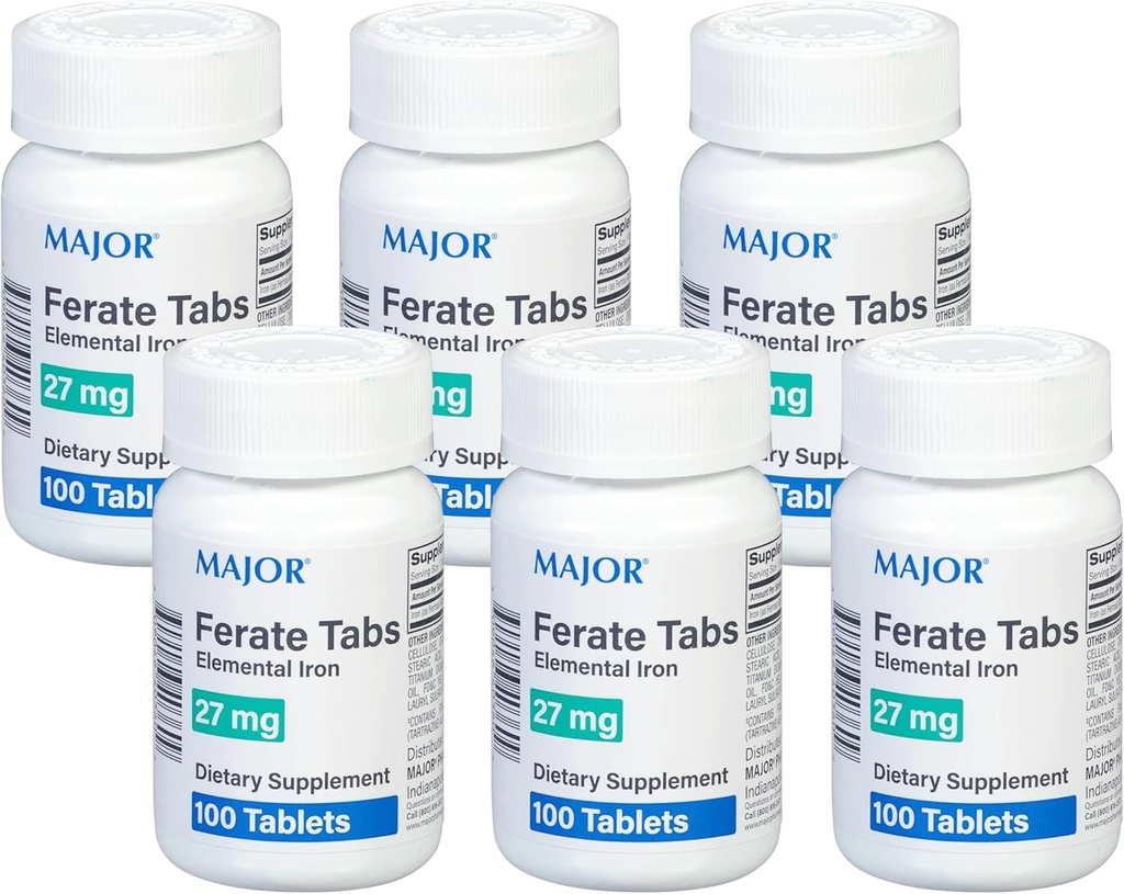 Mayor 27 mg Ferate Tab - Ferrous Gluconate Besi Dieter Tambahan - 100 Cacah (6 Pack)