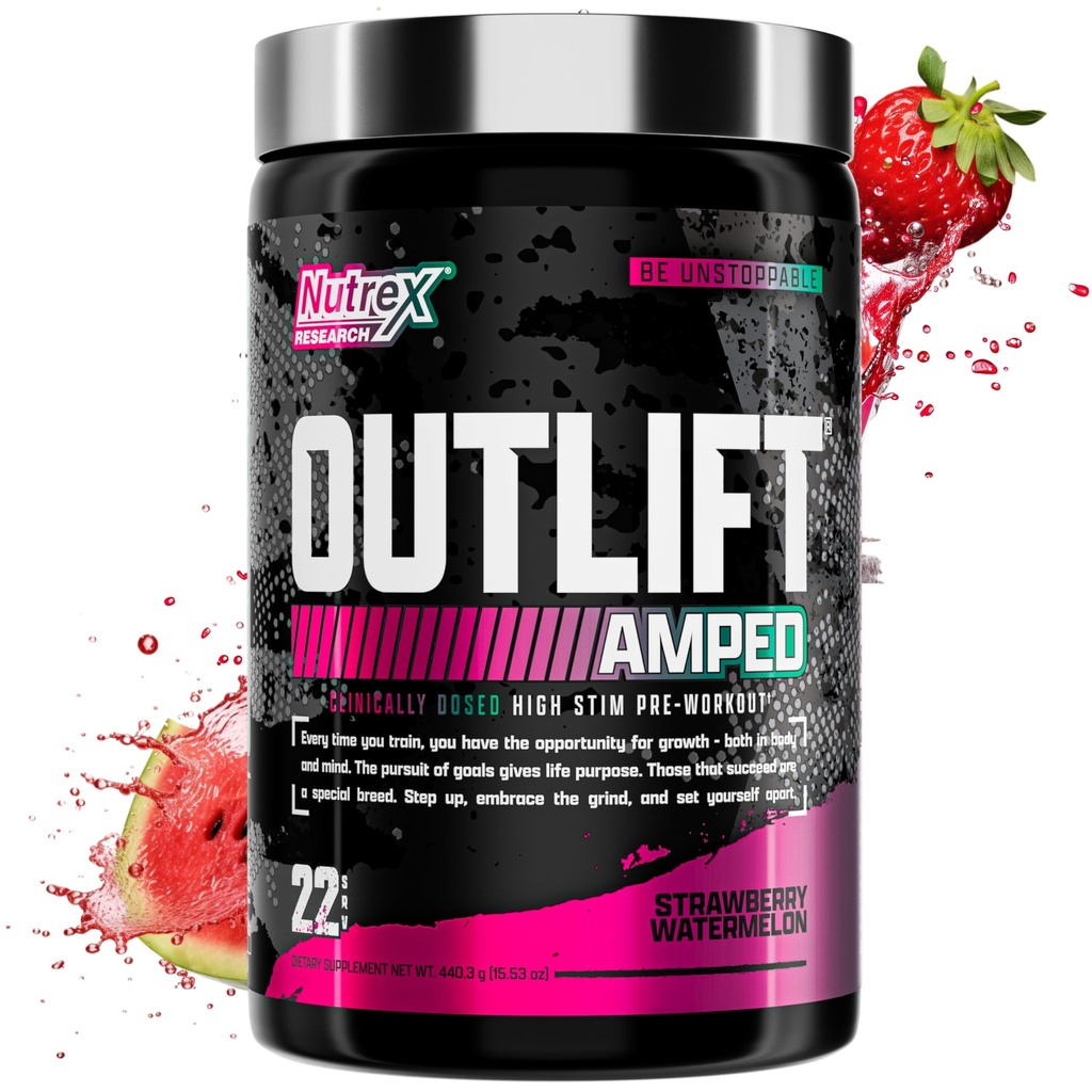 OUTLIFT Asped Max Dosed High STIM Pre Workout Powder 6G Citruline, 3.2G Beta Alanine, Alpha GPC, CognatiQ, Extreme Energy, Massive Pumps, Electrolytes (Strawberry Watermelon, 22 Pelayan)