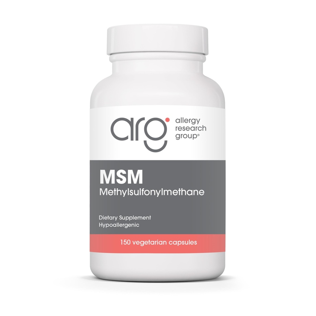 Allergy Research Group MSM Suplemen - MSM Powder Capsules untuk Pengembangan Rambut, Methylsulfonymetana untuk Heally Hair, Skin & Nails, 500 mg Per Serving - 150 Vegetarian Capsules